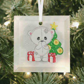 Adorno De Cristal Oso blanco lindo y árbol de Navidad