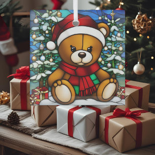 Adorno De Cristal Oso de peluche de Navidad Falso Vidrio Pintado