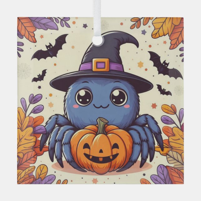 Adorno De Cristal Otoño/otoño/araña/bruja/halloween (Anverso)