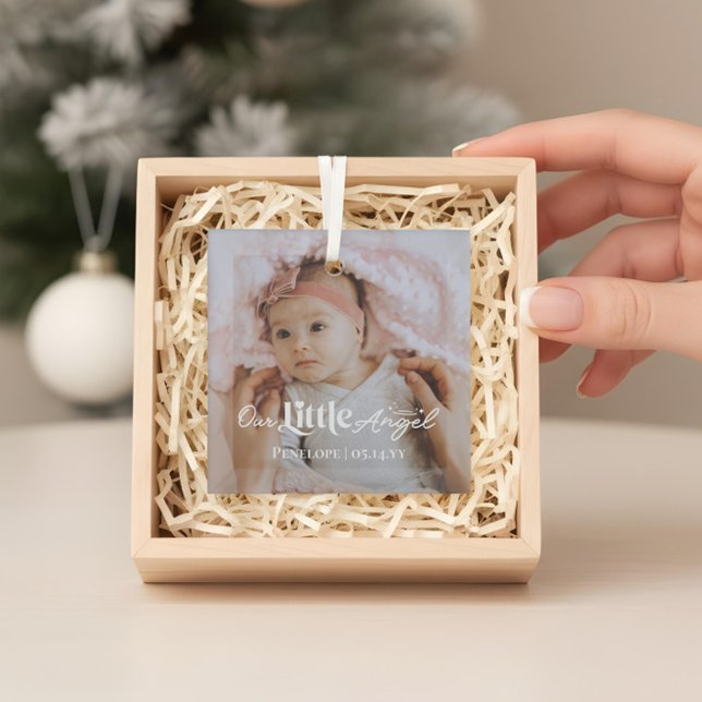 Adorno De Cristal Our Little Angel Sweet Newborn Baby Photo Keepsake (Our Little Angel Sweet Newborn Baby Photo Keepsake Glass Ornament)