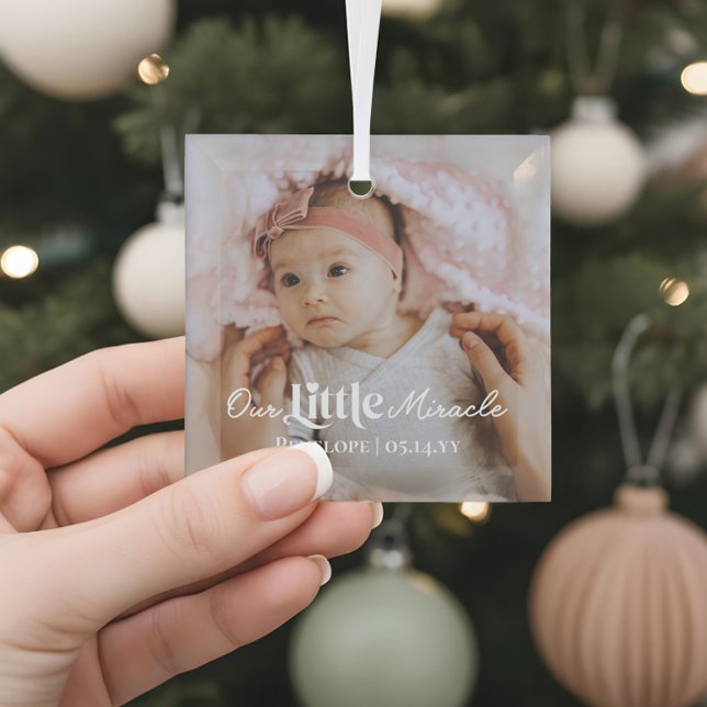 Adorno De Cristal Our Little Miracle Newborn Baby Photo Keepsake (Our Little Miracle Newborn Baby Photo Keepsake Glass Ornament)