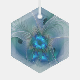 Adorno De Cristal Ovaciones de pie, fractal azul turquesa abstracto