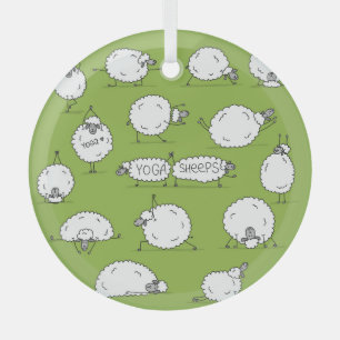 Adorno De Cristal Oveja De Yoga: Diversión De Esbozo Whimsical.