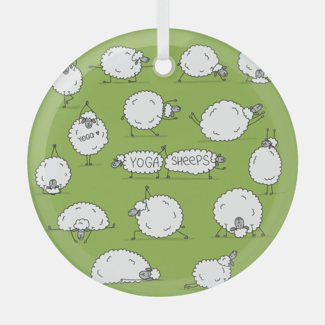 Adorno De Cristal Oveja De Yoga: Diversión De Esbozo Whimsical. (Anverso)