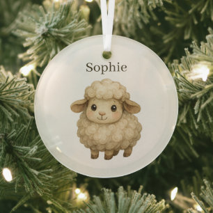 Adorno De Cristal Ovejas Acogedoras Personalizadas Navideñas 