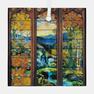 Adorno De Cristal Paisaje de caída de la ventana de vidrio manchado 