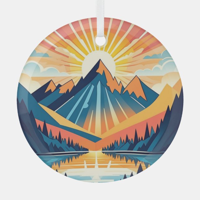 Adorno De Cristal Paisaje Retro Vintage Sunset (Anverso)