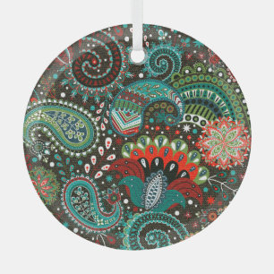 Adorno De Cristal Paisley floral: elementos de patrón sin fisuras.