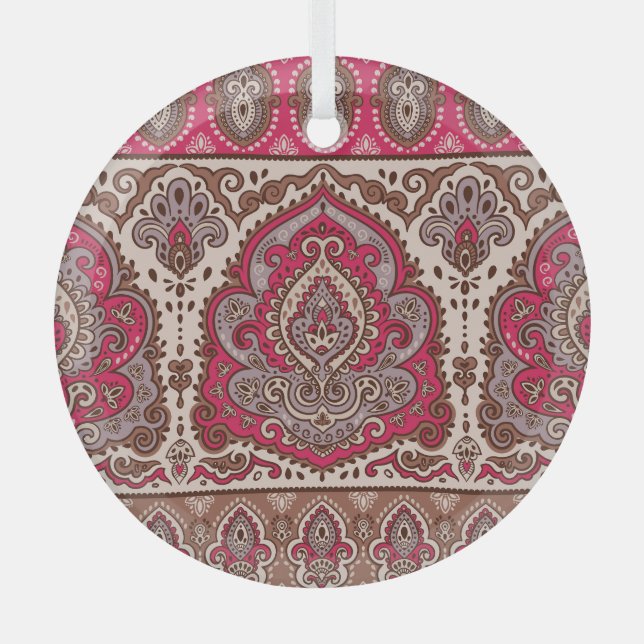 Adorno De Cristal Paisley floral india, patrón de mandala étnica. (Anverso)