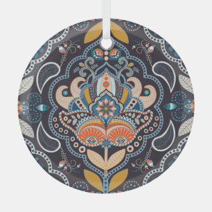 Adorno De Cristal Paisley Floral: Patrón indio oscuro