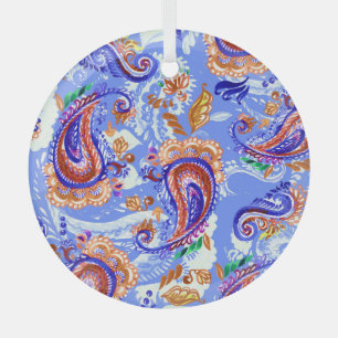 Adorno De Cristal Paisley Handcraft: Watercolor Fondo asiático