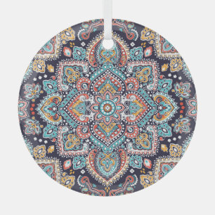 Adorno De Cristal Paisley indio: Patrón de Mandala étnica