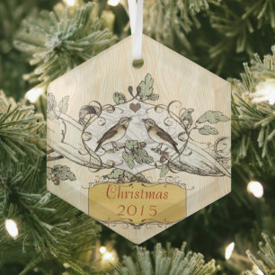 Adorno De Cristal Pájaros de amor vintage de Navidad