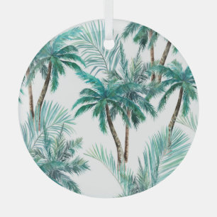 Adorno De Cristal Palm tropical: Patrón de jungla acuarela.