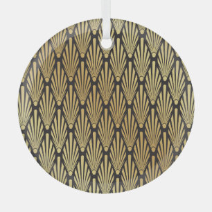 Adorno De Cristal Palmas Art Deco: Oro Negro.