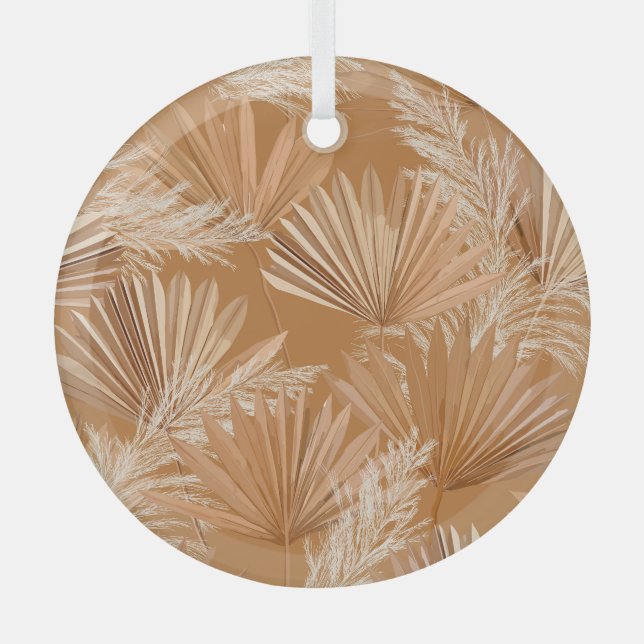 Adorno De Cristal Palmas secas tropicales: boho acuarela. (Anverso)