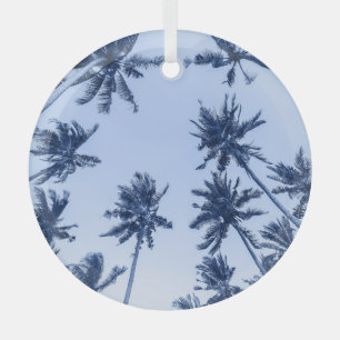 Adorno De Cristal Palmeras altas, cielo azul claro.