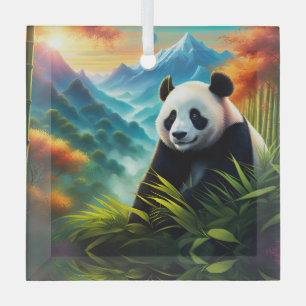 Adorno De Cristal Panda gigante en bosque de bambú en la montaña