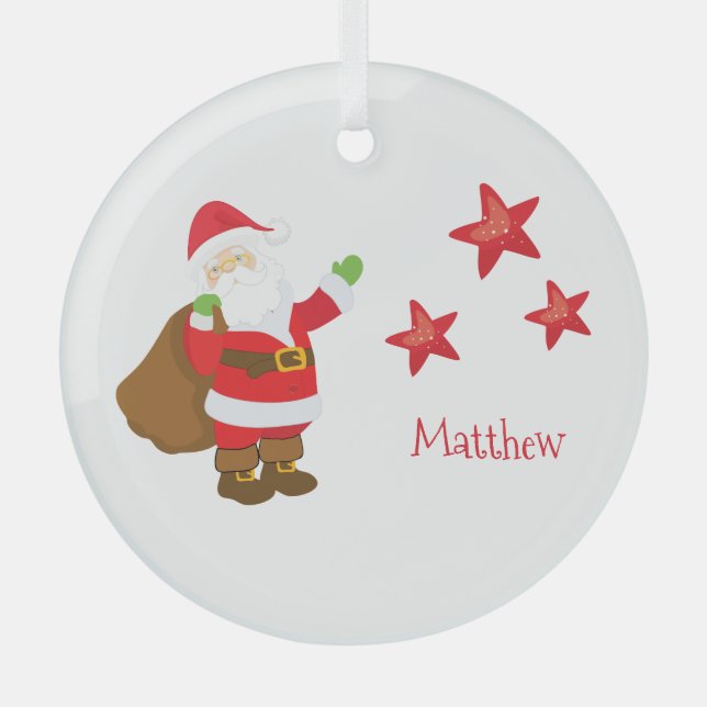 Adorno De Cristal Papá Noel personalizado con estrellas (Anverso)