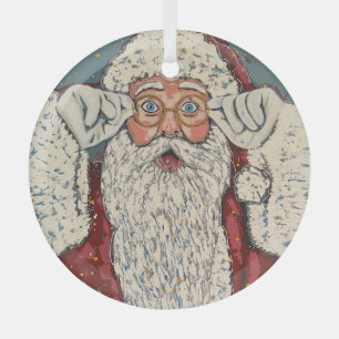 Adorno De Cristal Papá Noel Sorprendido