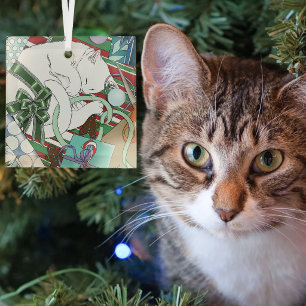 Adorno De Cristal Papel de Regalo de Navidad de Gato Blanco Dormido