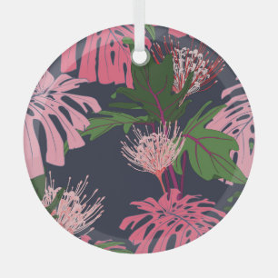 Adorno De Cristal Paraíso tropical: hojas y flores exóticas