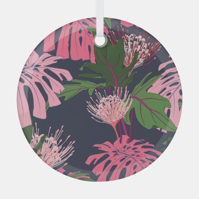 Adorno De Cristal Paraíso tropical: hojas y flores exóticas (Anverso)