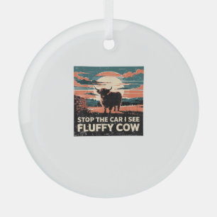 Adorno De Cristal Parar El Auto Ver Suns Fluffy Cow Highland Cow Far