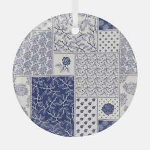 Adorno De Cristal Parche floral azul índigo beige