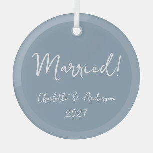 Adorno De Cristal Pareja Casada Personalizada Manuscrito Azul