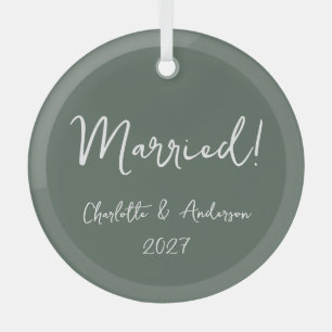 Adorno De Cristal Pareja Casada Personalizada Manuscrito Verde