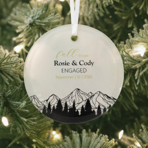 Adorno De Cristal Pareja minimalista de árbol de pino de montaña neg