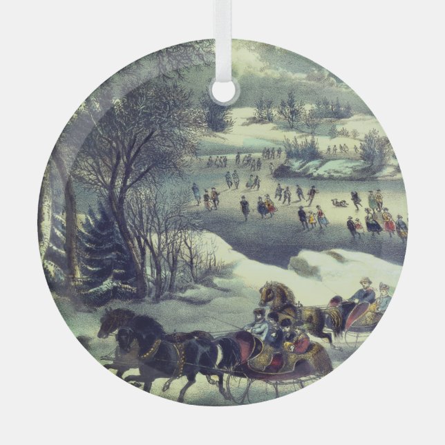 Adorno De Cristal Parque central Currier & Ives en invierno (Anverso)