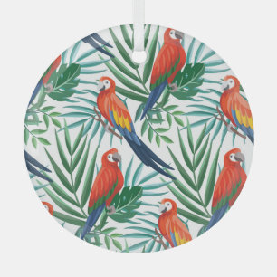 Adorno De Cristal Parrots tropicales: Palm exuberante sin foco