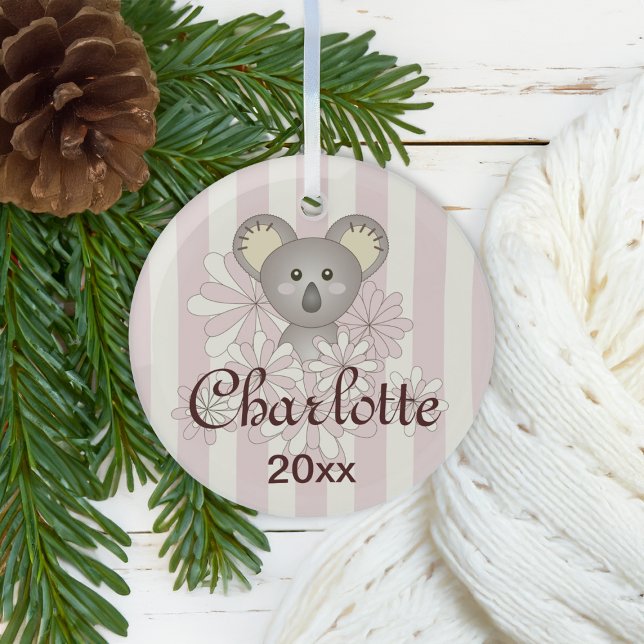 Adorno De Cristal Pastel de raya rosa lindo bebé Koala Chica (Subido por el creador)