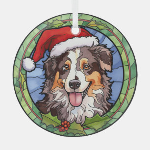 Adorno De Cristal Pastor Australiano Vidrio Pintado Navidad