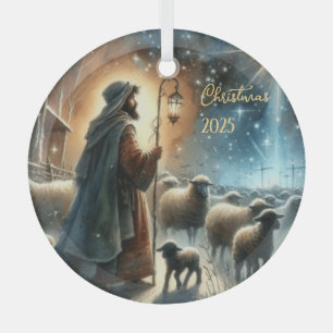 Adorno De Cristal Pastor de la Natividad Personalizado