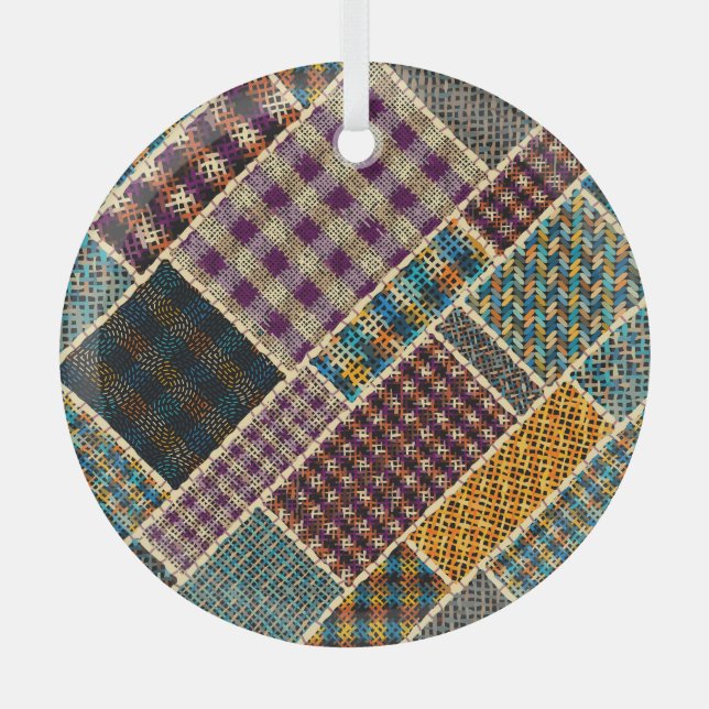 Adorno De Cristal Patchwork indio: Imitación texturizada de lienzo. (Anverso)
