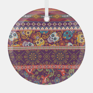 Adorno De Cristal Patchwork mexicano: diseño tradicional vintage.