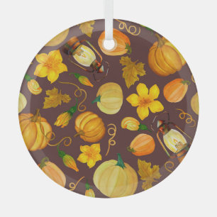 Adorno De Cristal Patrón acuarela de otoño de la cosecha de calabaza