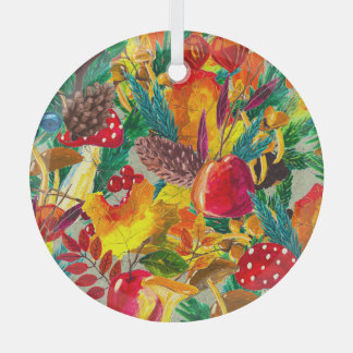 Adorno De Cristal Patrón de acuarela de otoño deja hongos