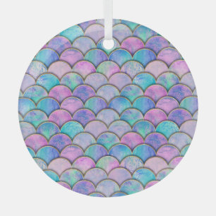 Adorno De Cristal Patrón de acuarela japonés de escala de sirena