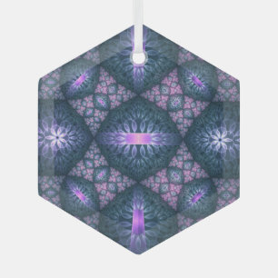 Adorno De Cristal Patrón de arte fractal 3D turquesa púrpura rosa