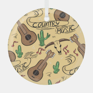 Adorno De Cristal Patrón de cactus de guitarra de música country