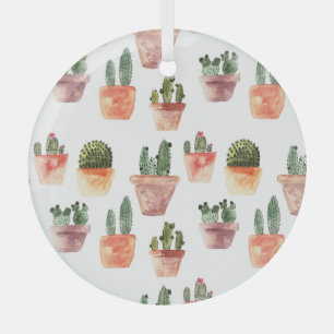 Adorno De Cristal Patrón de cactus pulido verde marrón