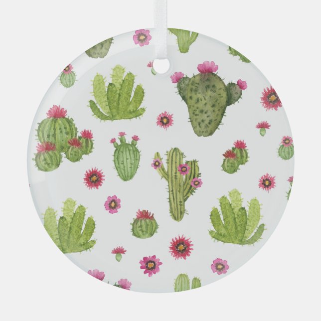 Adorno De Cristal Patrón de cactus verde pintado a mano (Anverso)