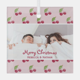 Adorno De Cristal Patrón de Cereza Lindo Foto Personalizada Navidad