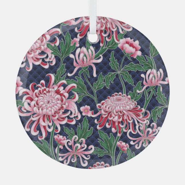 Adorno De Cristal Patrón de cosecha de crisantemo japonés (Anverso)