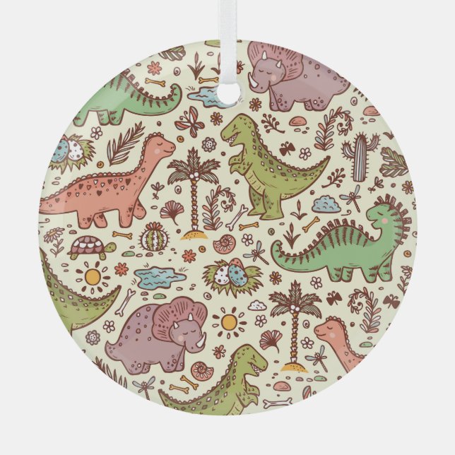 Adorno De Cristal Patrón de cosecha de dinosaurio Personalizado (Anverso)