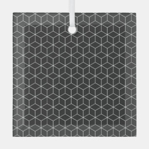 Adorno De Cristal Patrón de cubo geométrico blanco y negro